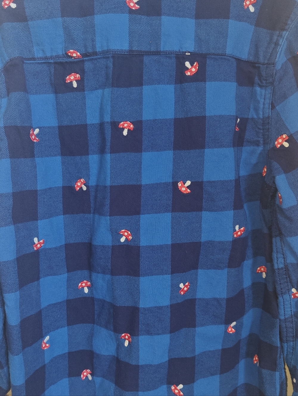 Mini Boden Cosy Cotton Check Flannel Shirt in Blue Mushroom Pattern Boys 7/8 - Picture 4 of 6